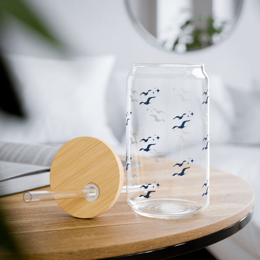 Coastal Sipper Glass Cup | Libbey Can Glass with Bamboo Lid