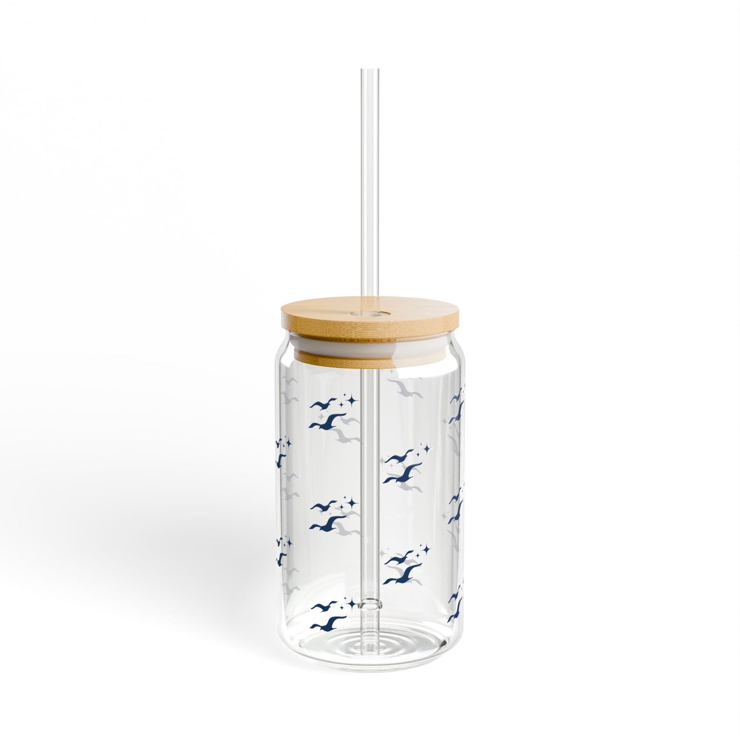Coastal Sipper Glass Cup | Libbey Can Glass with Bamboo Lid