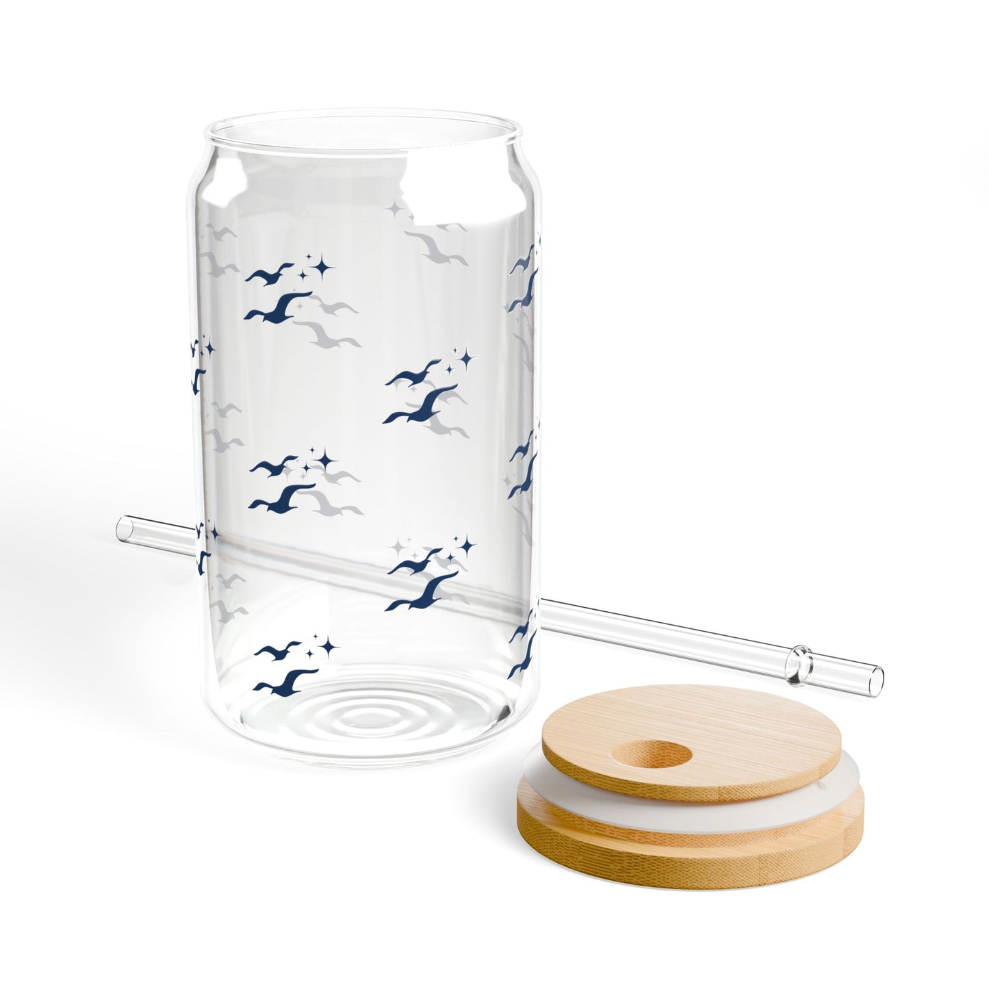 Coastal Sipper Glass Cup | Libbey Can Glass with Bamboo Lid