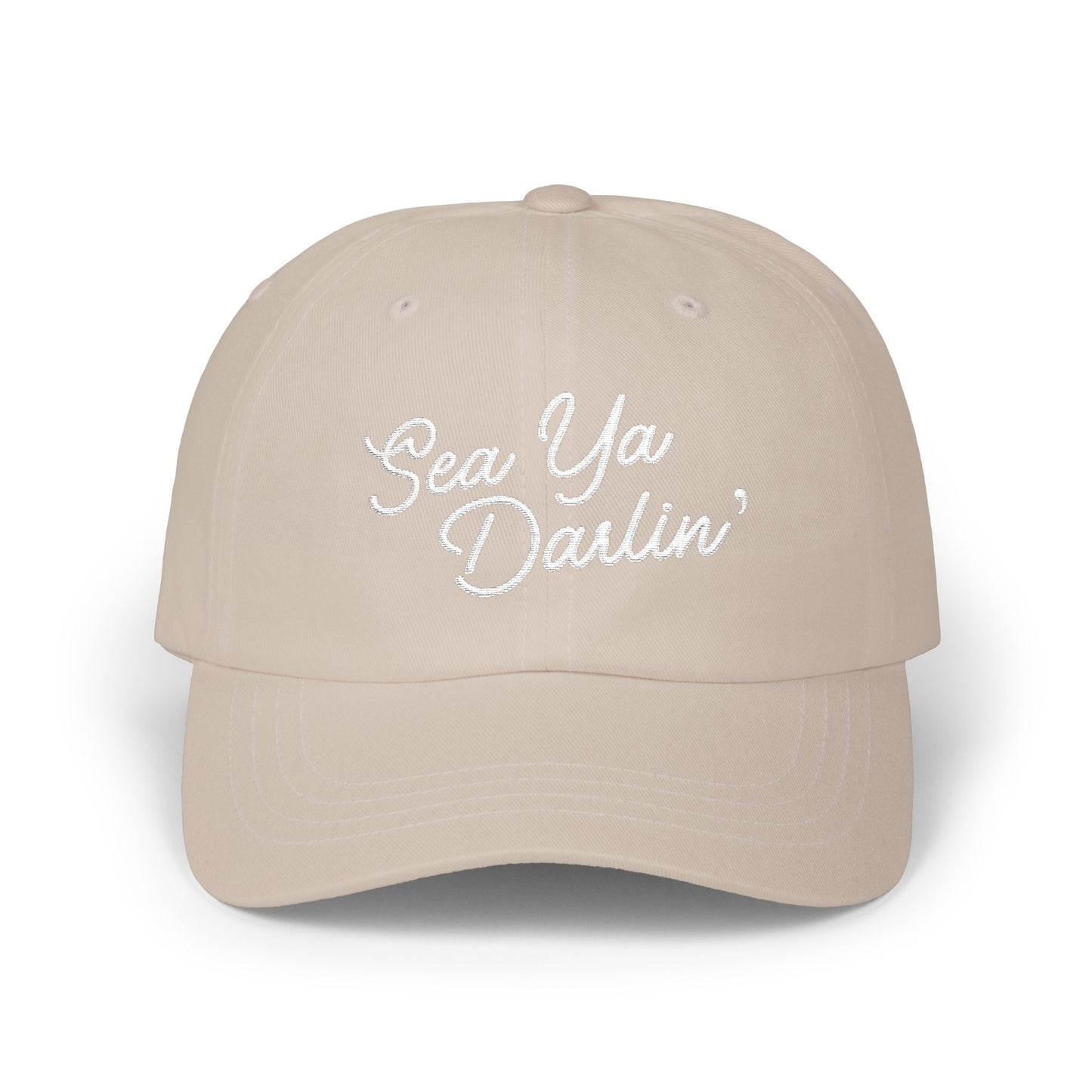 Sea Ya Darlin' embroidered logo hat wih coastal inspired design.