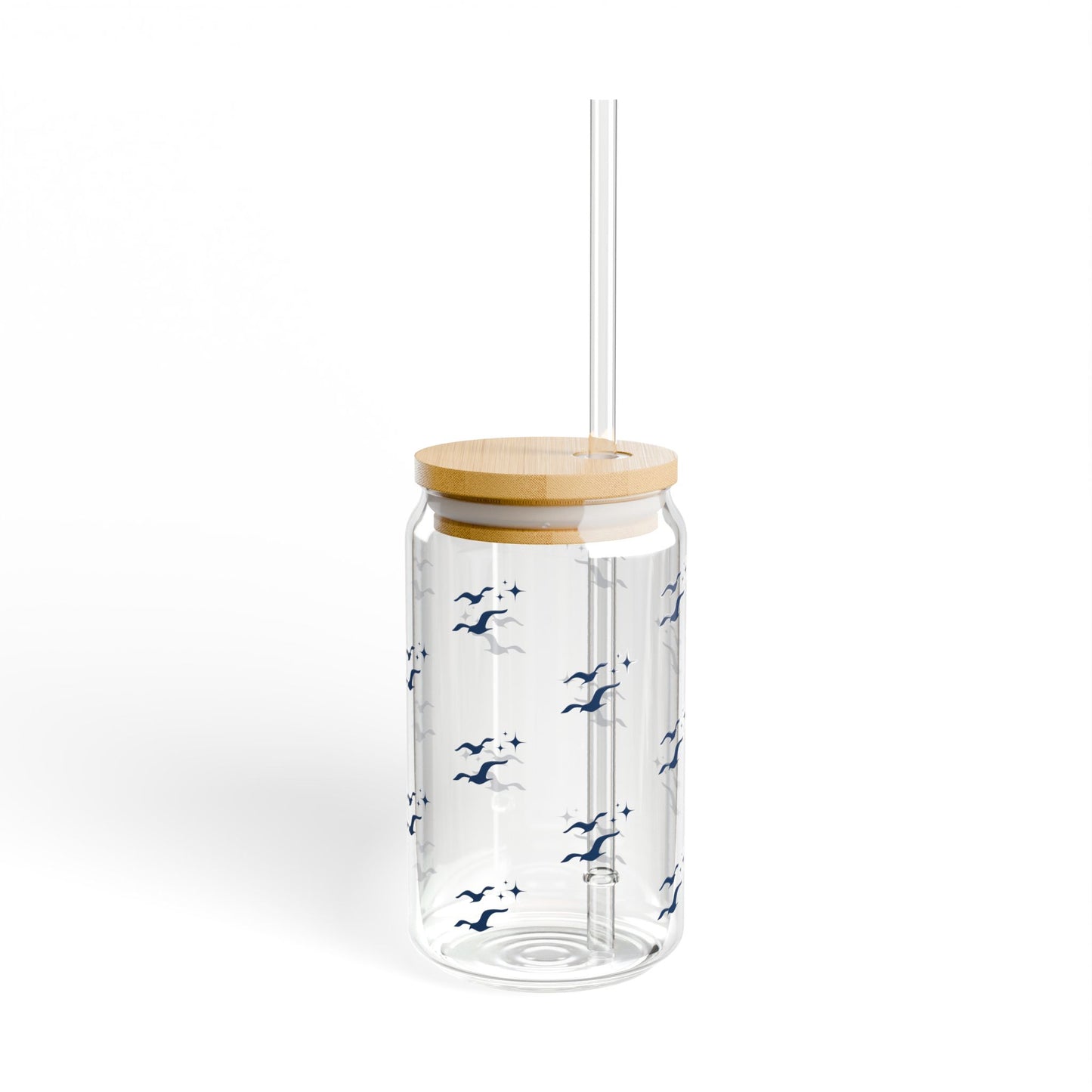 Coastal Sipper Glass Cup | Libbey Can Glass with Bamboo Lid