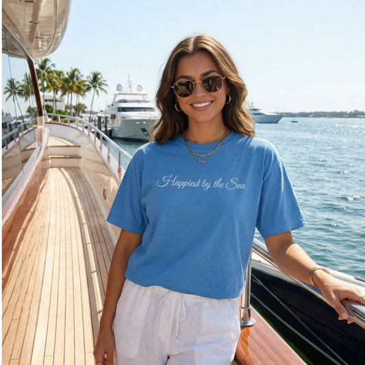 Happiest by the Sea Embroidered T-shirt