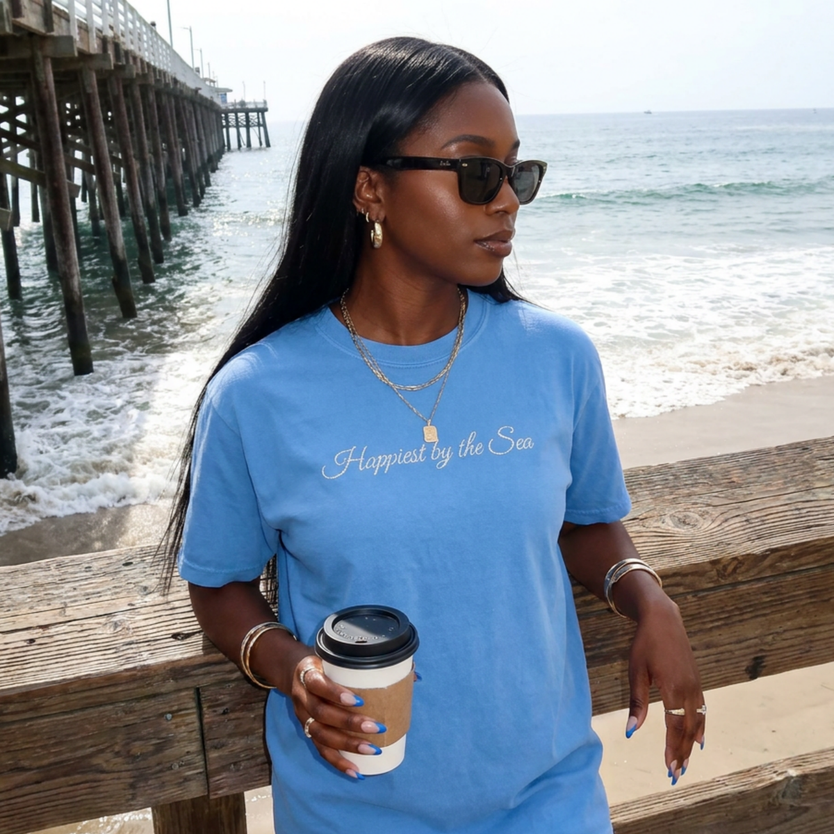 Happiest by the Sea Embroidered T-shirt
